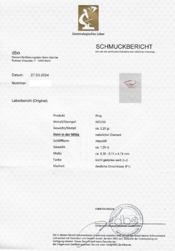 Ca. 1950 - Solitaire Diamond Engagement Ring, incl. Diamond Certificate! - Image 7