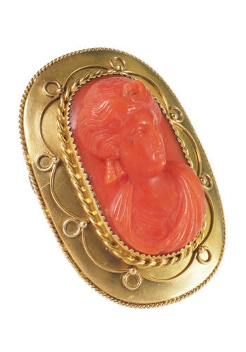 Ca. 1860 - 15 ct. Gold Brooch with Coral Cameo Victorian Italy - Image 4
