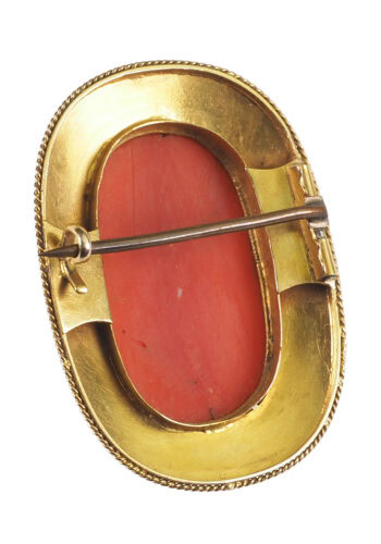 Ca. 1860 - 15 ct. Gold Brooch with Coral Cameo Victorian Italy - Image 5
