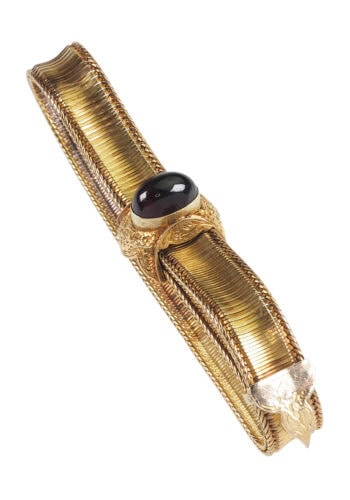 Ca. 1850 - 15 ct. Gold Bracelet with Garnet cabochon Victorian England - Image 4