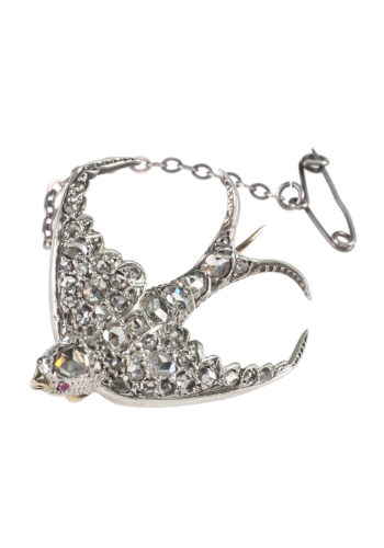 Ca. 1890 - Diamond Brooch "Swallow" made of Gold & Silver, Victorian England - Image 3