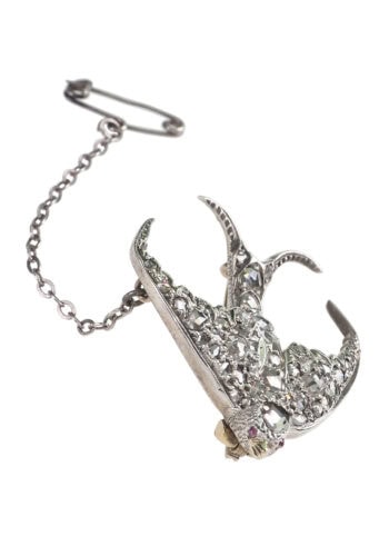 Ca. 1890 - Diamond Brooch "Swallow" made of Gold & Silver, Victorian England - Image 4
