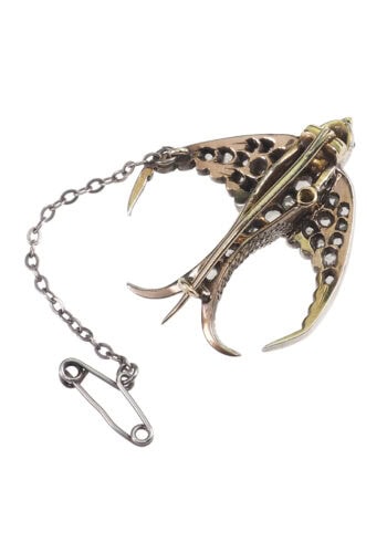 Ca. 1890 - Diamond Brooch "Swallow" made of Gold & Silver, Victorian England - Image 5