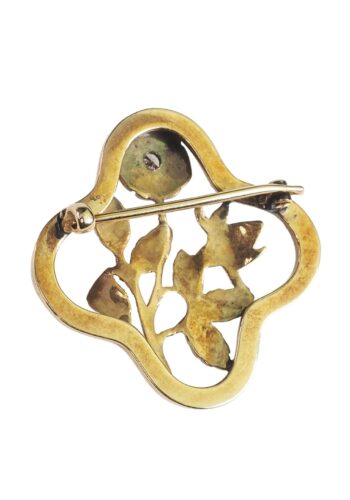 Ca. 1900 - Jugendstil Gold Brooch "Flower" with Diamond - Image 4