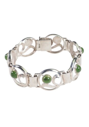 Ca. 1970 - Vintage Silver Bracelet with 7 Jade stones - Image 3