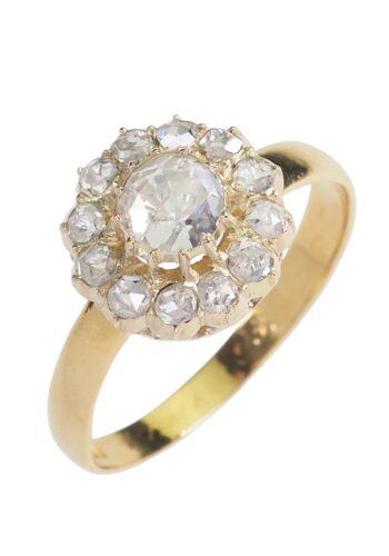 Ca. 1960 - Yellow-gold Ring with 13 Rose-cut Diamonds - Image 3