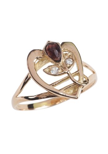 Ca. 1900 - Diamond & Garnet German Jugendstil Goldring - Image 3