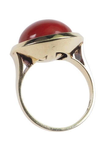 Ca. 1960 - Vintage Coral Ring with round Ring head / 585 Gold - Image 4