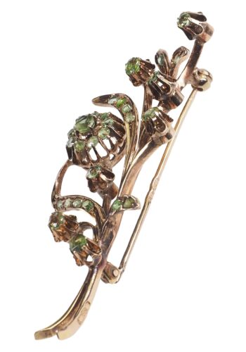 Ca. 1890 - Rose-gold Brooch with 29 Peridots, Russian - Image 3