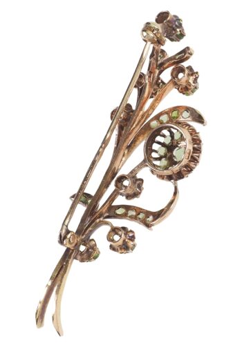 Ca. 1890 - Rose-gold Brooch with 29 Peridots, Russian - Image 4