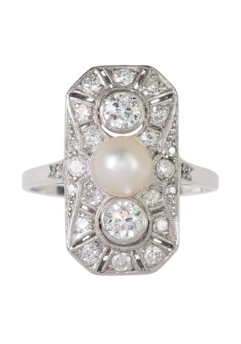 Ca. 1920 - Art Deco Diamond Ring with a Pearl - Image 4