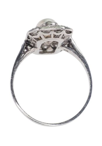 Ca. 1920 - Art Deco Diamond Ring with a Pearl - Image 5