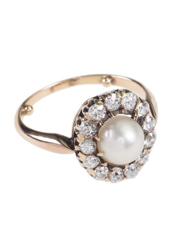 Ca. 1900 - Diamond & Pearl Daisy Engagement Ring, Jugendstil - Image 4