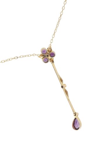 Ca. 1910 - Necklace 9ct Gold with Amethyst and Pearls - Image 3