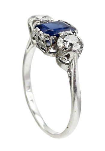 Ca. 1940 - Sapphire Engagement Ring with Diamonds Platinum, incl. Gemstone Certificate! - Image 7