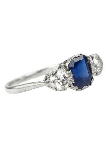 Ca. 1940 - Sapphire Engagement Ring with Diamonds Platinum, incl. Gemstone Certificate! - Image 6