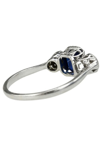 Ca. 1940 - Sapphire Engagement Ring with Diamonds Platinum, incl. Gemstone Certificate! - Image 5