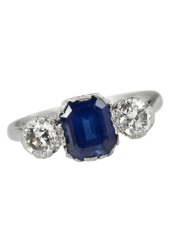 Ca. 1940 - Sapphire Engagement Ring with Diamonds Platinum, incl. Gemstone Certificate! - Image 3