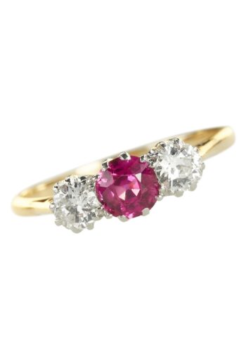 Ca. 1970 - Ring with Ruby & Diamonds Gold and Platinum Engagement Ring Vintage - Image 3