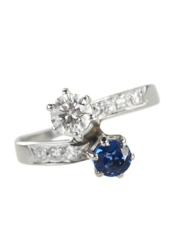 Ca. 1970 - You & Me Ring with Sapphire and Diamonds, Vintage Engagement Ring - Image 3