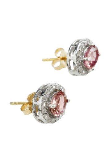 Ca. 1980 - Tourmaline Ear Studs with Diamonds in Silver & Gold, Vintage - Image 3