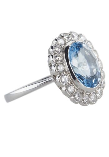 Ca. 1960 - Vintage Aquamarinering made of Platinum, with 18 Diamonds Daisy - Image 4