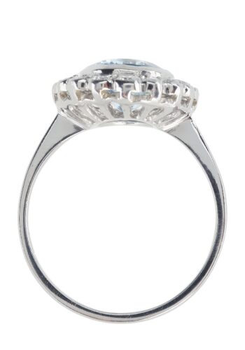 Ca. 1960 - Vintage Aquamarinering made of Platinum, with 18 Diamonds Daisy - Image 5