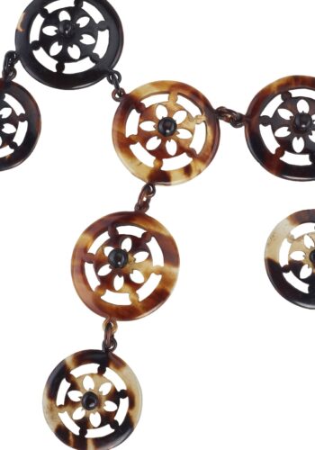 Ca. 1920 - Art déco Necklace with corresponding Earrings, made of Tortoiseshell "Piqué" - Image 4