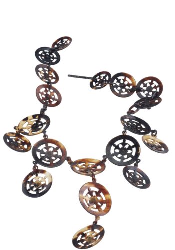 Ca. 1920 - Art déco Necklace with corresponding Earrings, made of Tortoiseshell "Piqué" - Image 3