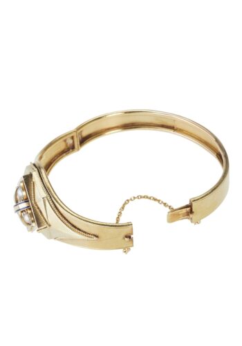 Ca. 1865 - Austrian Gold Bangle with Natural pearls & Enamel - Image 4