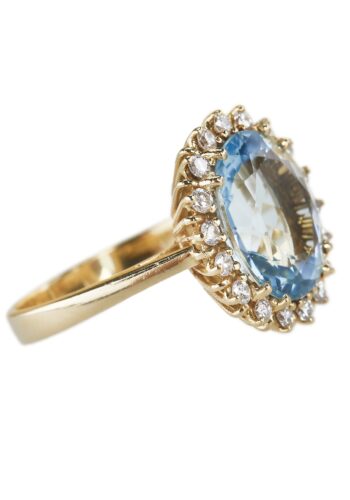Ca. 1960 - Aquamarine & Diamonds Vintage Gold ring - Image 4