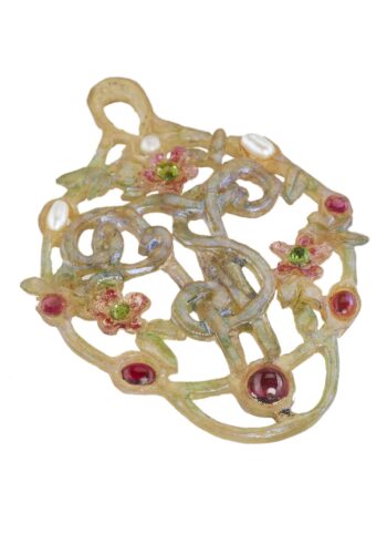 Ca. 1900 - Art nouveau Horn Pendant with Glass stones & Pearls, from Paris, France - Image 3