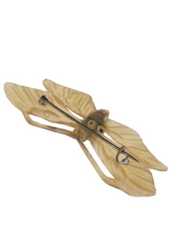Ca. 1900 - Horn Brooch Motif Butterfly with Glass cabochon Art nouveau France - Image 3