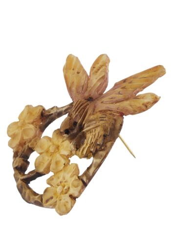 Ca. 1900 - Horn Brooch Motif "A bee pollinates a blossom" Art nouveau, Paris, France - Image 3