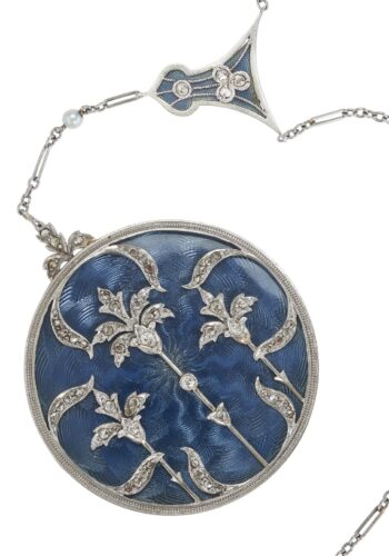 Ca. 1910 - Platinum, Gold, Enamel & Diamond Art Nouveau Necklace - Image 3