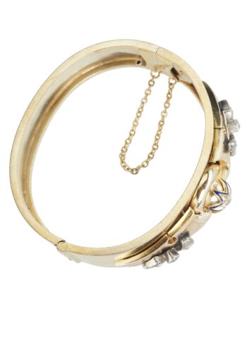Ca. 1880 - 15 ct. Gold Victorian Bangle with Diamonds & Enamel decorations, crafted in England - Image 3