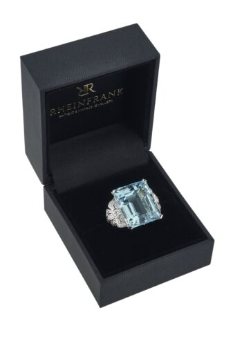 Ca. 1940 - Art déco Ring with Aquamarine and Diamonds, incl. Gemstone Certificate! - Image 7
