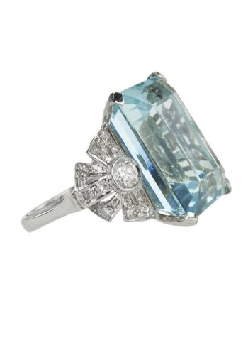 Ca. 1940 - Art déco Ring with Aquamarine and Diamonds, incl. Gemstone Certificate! - Image 3