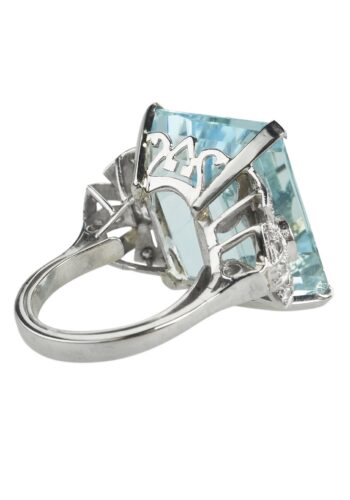 Ca. 1940 - Art déco Ring with Aquamarine and Diamonds, incl. Gemstone Certificate! - Image 6