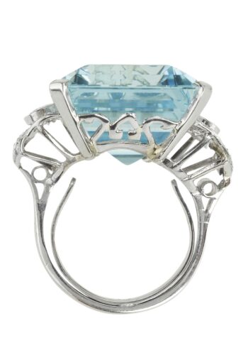 Ca. 1940 - Art déco Ring with Aquamarine and Diamonds, incl. Gemstone Certificate! - Image 5