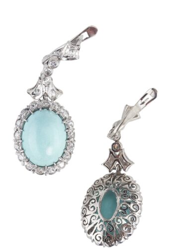 Ca. 1950 - French Goldearrings with Turquoise & Diamonds - Image 4