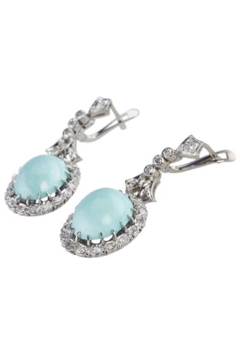 Ca. 1950 - French Goldearrings with Turquoise & Diamonds - Image 3