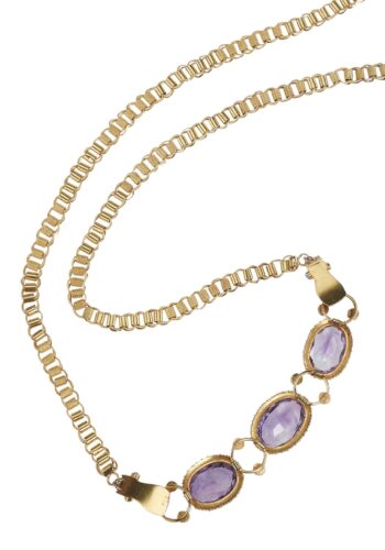 Ca. 1820 - 18 ct. Gold necklace / Sautoir from Georgian England, with Amethysts & Turquoises - Image 3