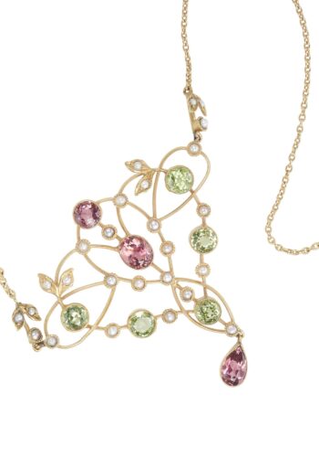 Ca. 1910 - Necklace with Tourmaline, Peridot and Pearls, England - Image 3