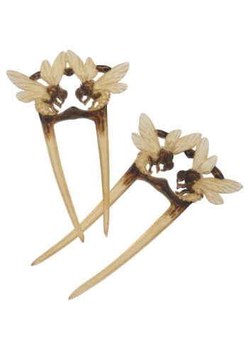 Ca. 1900 - 1 Pair Horn Combs Motif Bees Art nouveau France - Image 3