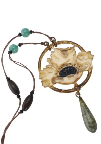 Ca. 1900 - Hand-carved Horn necklace with Glass pearls, "Poppy" signed by GIP Georges Pierre, Art nouveau France - Image 3