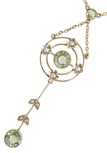 Ca. 1910 - Gold Necklace with Peridot and Pearls - Image 3