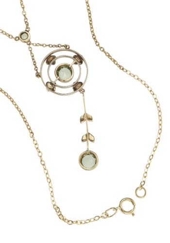 Ca. 1910 - Gold Necklace with Peridot and Pearls - Image 4