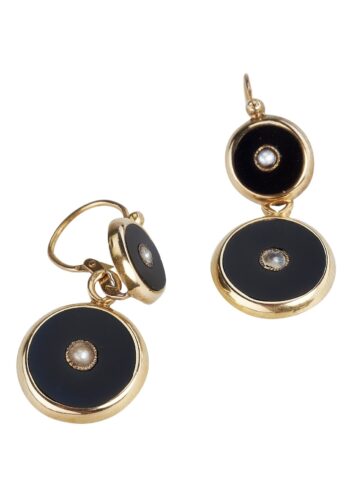 Ca. 1880 - Earrings with Onyx and Pearls, France - Image 3
