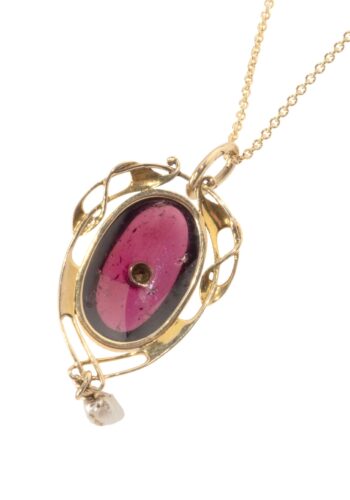 Ca. 1900 - Gold pendant with garnet cabochon - Image 5